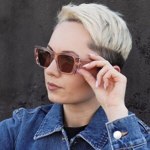 NEW Prada PR08YS 19Q10D Transparent Peach Light Brown Cat Eye Unisex Sunglasses